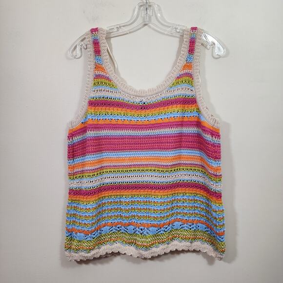 Grace + Karma colorful button front crochet sweater tank top woman's size medium - Picture 3 of 7